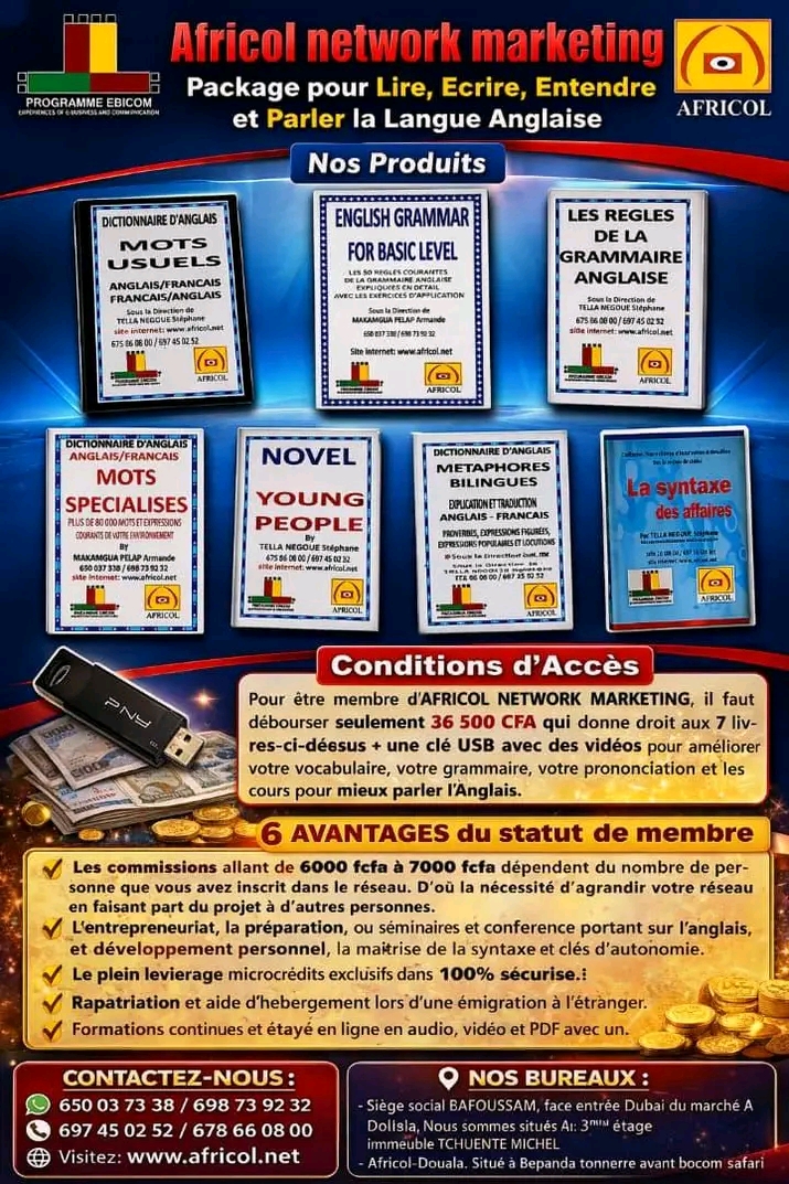 Prêt à propulser votre anglais vers de nouveaux sommets ? 🚀
​Découvrez nos outils d'apprentissage autodidacte d'anglais. 
​Ce package révolutionnaire est à seulement 36 500 FCFA ! Nb. Commission à partir de 6000 FCFA pour chaque recommandation�
